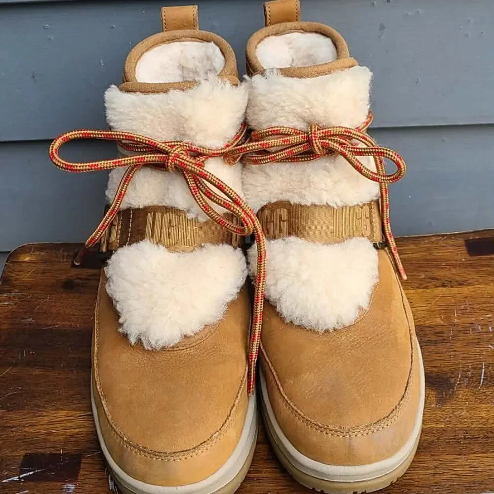 UGG Classic Weather Hiker Chestnut Suede Off White Shearling size 9